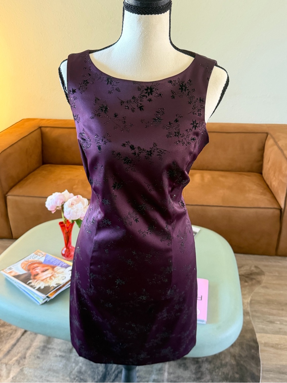 Sleeveless Plum Dress with Subtle Floral Sparkle